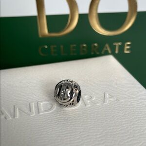 Pandora Silver B Initial Filigree CZ Charm